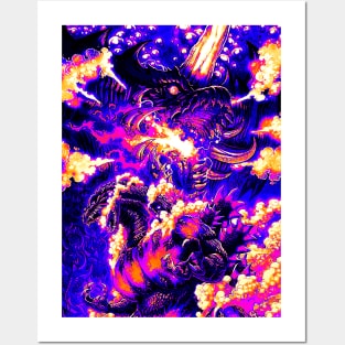 Retro Godzilla Fire Posters and Art